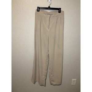 Sweet Rain Women's Beige Wide Leg High Waist Pleated Dress Pants